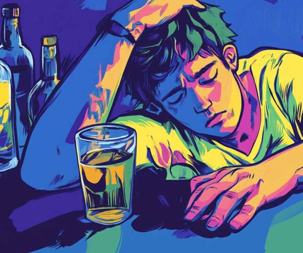 un dessin graphique de style cartoon représentant un adolescent ivre