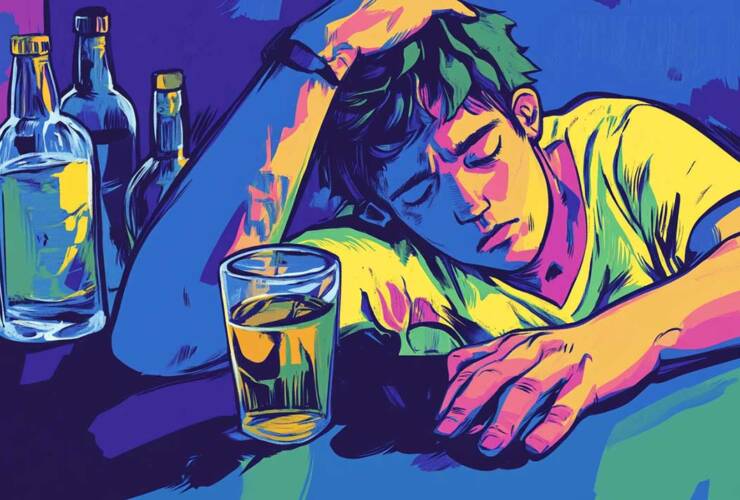 un dessin graphique de style cartoon représentant un adolescent ivre